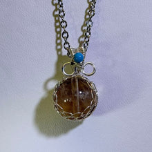 Load image into Gallery viewer, Yellow Rutilated Quartz Turquoise Woven Pendant Necklace 黄兔毛水晶绿松石绕线项链
