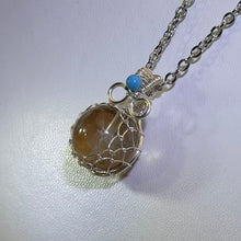Load image into Gallery viewer, Yellow Rutilated Quartz Turquoise Woven Pendant Necklace 黄兔毛水晶绿松石绕线项链
