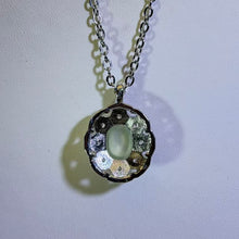 Load image into Gallery viewer, Green Prehnite Octagonal Halo Necklace 绿色葡萄石八角花簇项链
