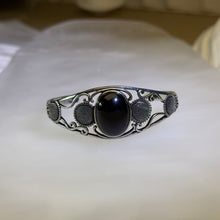 Load image into Gallery viewer, Rainbow Sheen Obsidian Sunflower Vintage Style Open Bangle 彩眼黑曜石向日葵复古活口手镯
