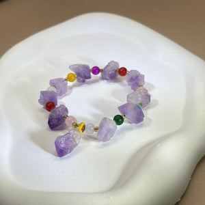 Amethyst Ore Stone Beads Bracelet 紫水晶原石手串