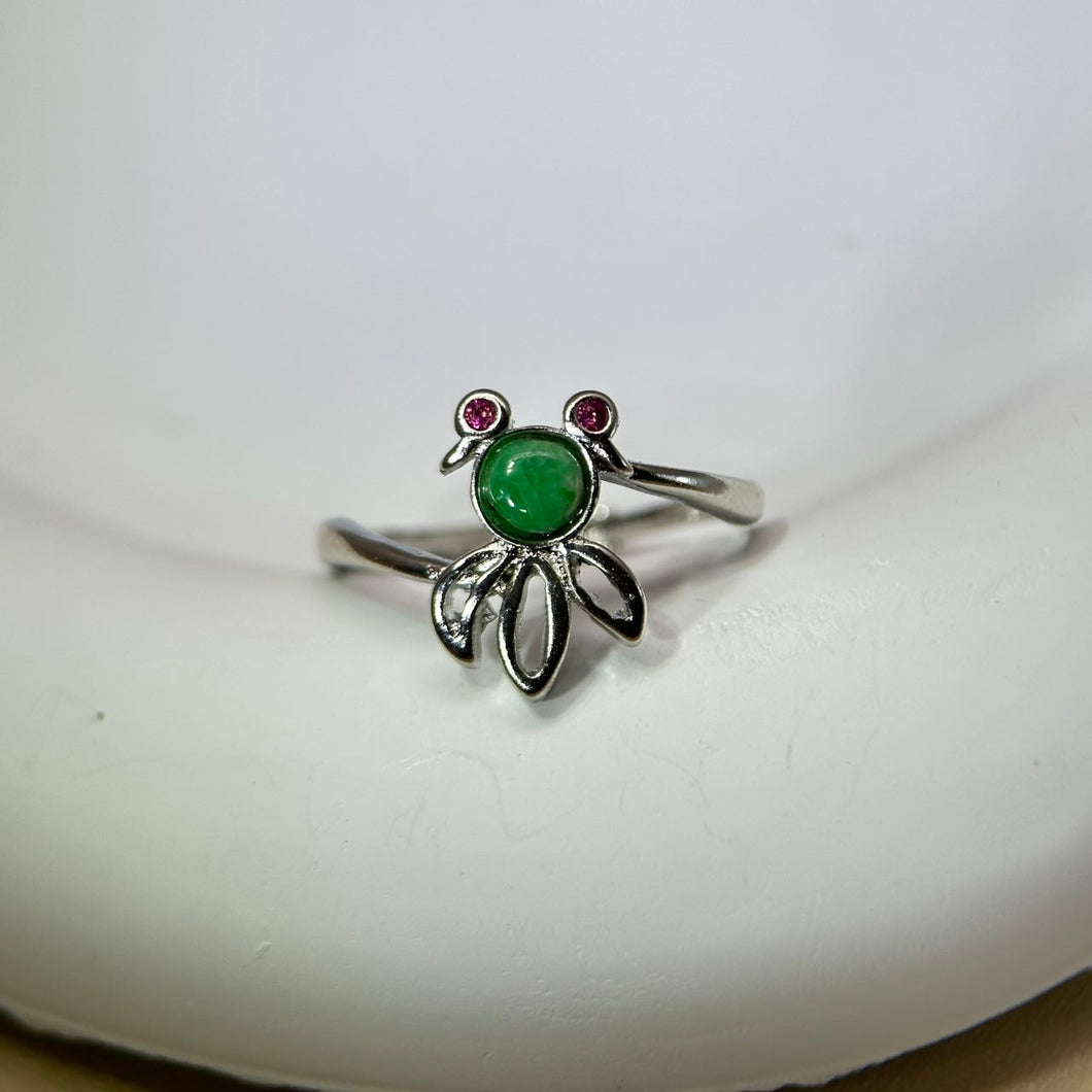 Green Jade Goldfish Adjustable Ring 糯种苹果绿翡翠镶嵌金鱼活口戒指